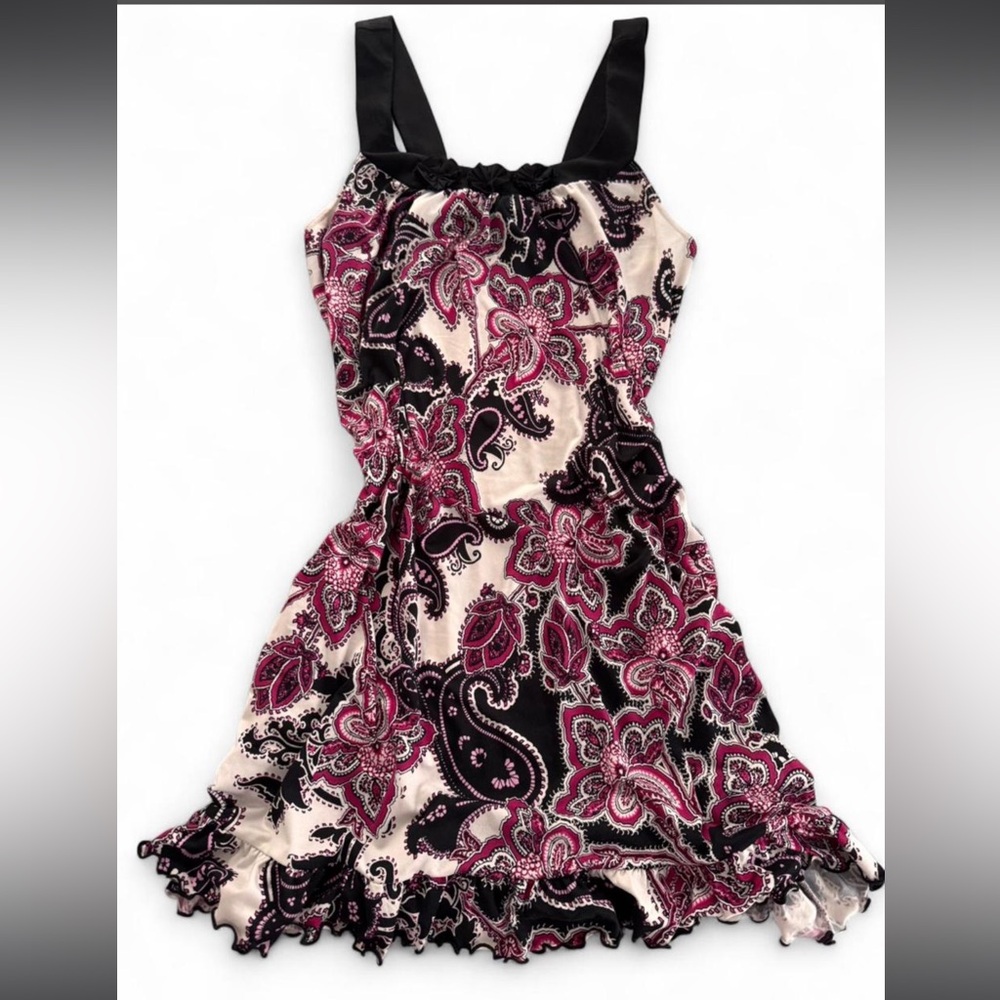 Floral Pink and Black Kids Dress